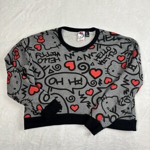 Sanrio AOP Hello Kitty Grey Pullover Long Sleeve Crop‎ Sweatshirt Women's Medium